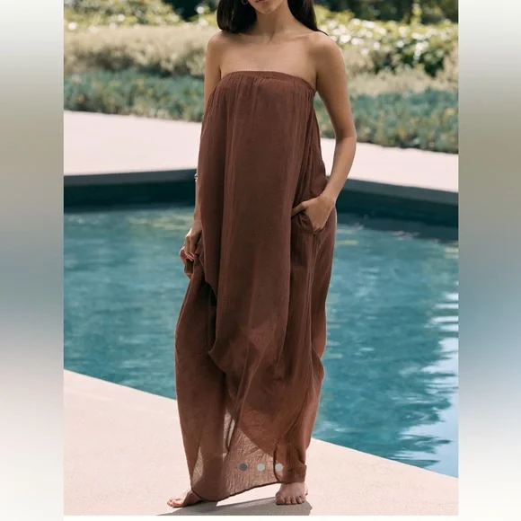 Anthropologie Black Strapless Gauze Maxi Dress - Picture 3 of 3